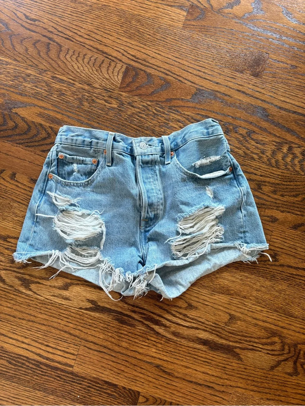 Levi's Light Blue Frayed Denim Shorts